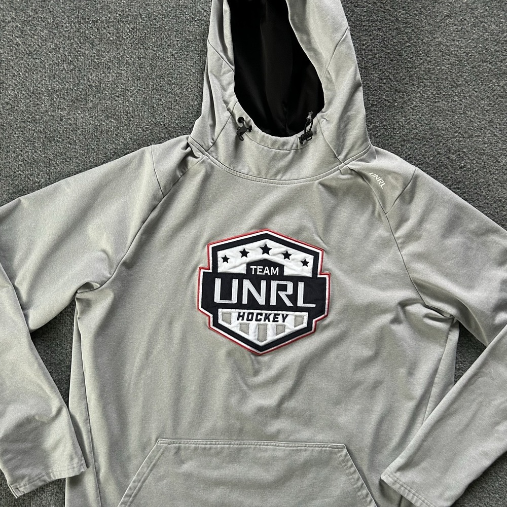 UNRL Hoodie Mens Large Gray Team UNRL Hockey Graphic Pullover Fleece Sweatshirt